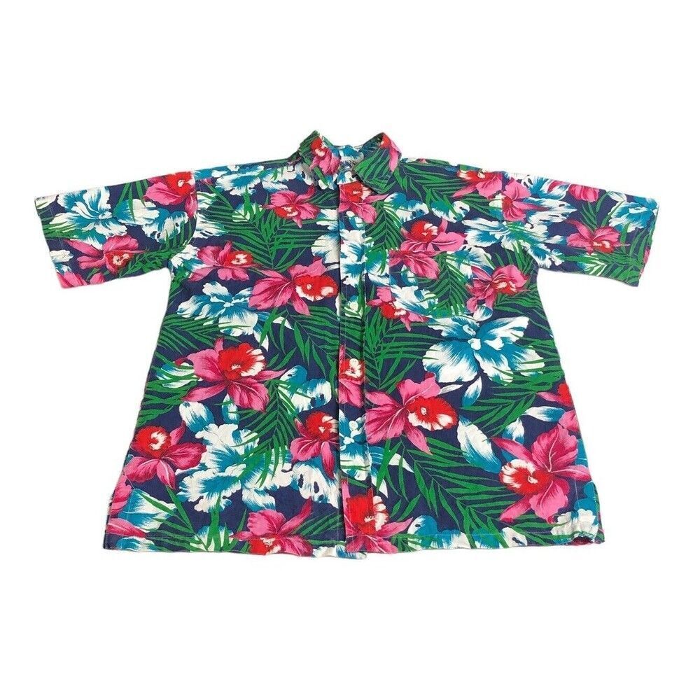 Vintage Sears The Mens Store Hawaiian Shirt Mens Large Floral Tropical Button Up